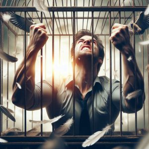 Uomo che si libera dalla gabbia